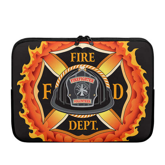 Flaming Firefighter Emblem Print Laptop Sleeve