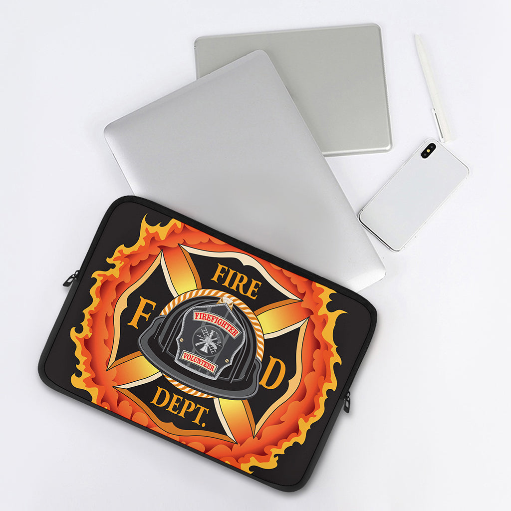 Flaming Firefighter Emblem Print Laptop Sleeve