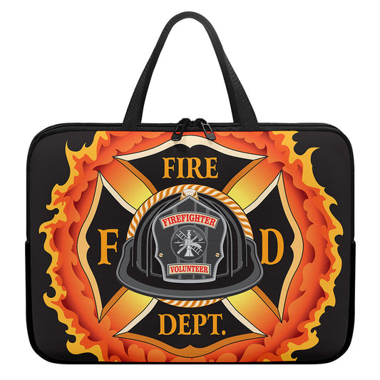 Flaming Firefighter Emblem Print Laptop Sleeve With Handle