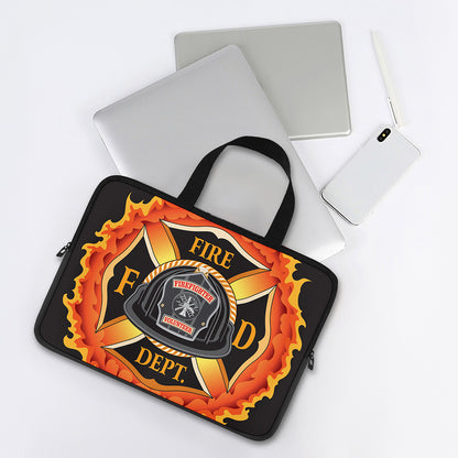 Flaming Firefighter Emblem Print Laptop Sleeve With Handle