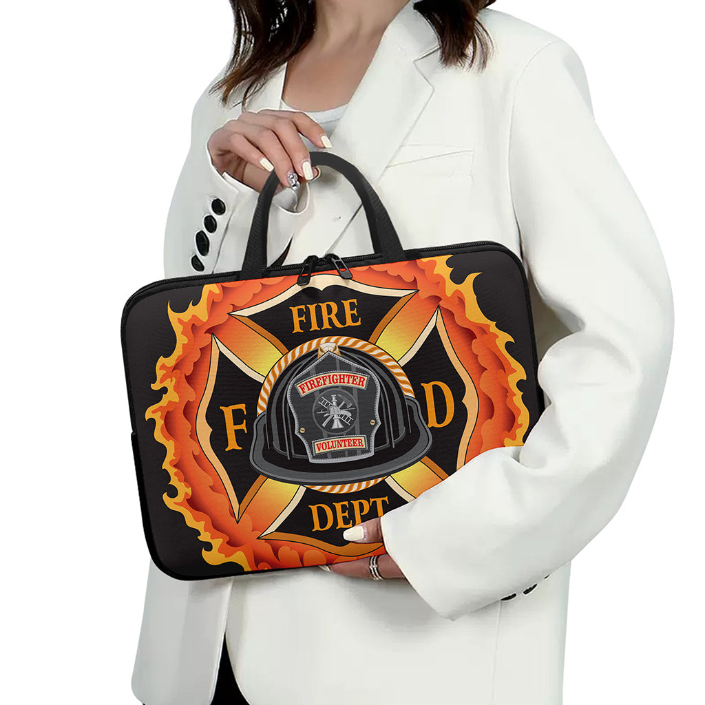 Flaming Firefighter Emblem Print Laptop Sleeve With Handle