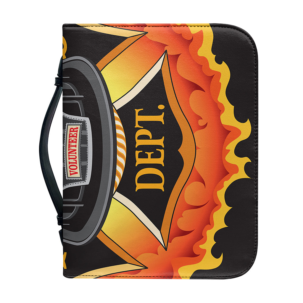 Flaming Firefighter Emblem Print Leather Bible Cover