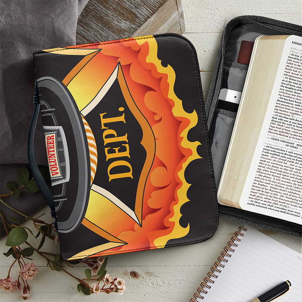 Flaming Firefighter Emblem Print Leather Bible Cover
