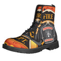 Flaming Firefighter Emblem Print Lace-Up Boots