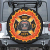 Flaming Firefighter Emblem Print Leather Spare Tire Cover