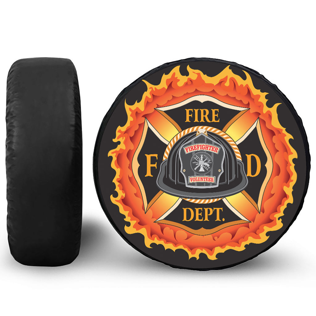 Flaming Firefighter Emblem Print Leather Spare Tire Cover