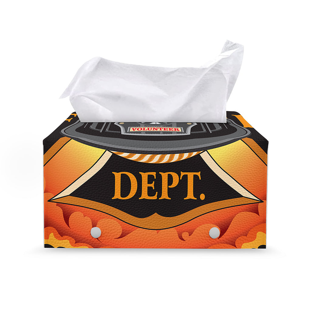 Flaming Firefighter Emblem Print Leather Tissue Box Cover
