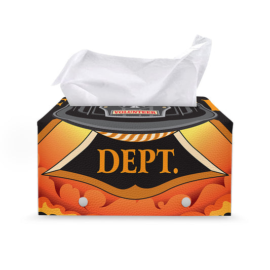 Flaming Firefighter Emblem Print Leather Tissue Box Cover