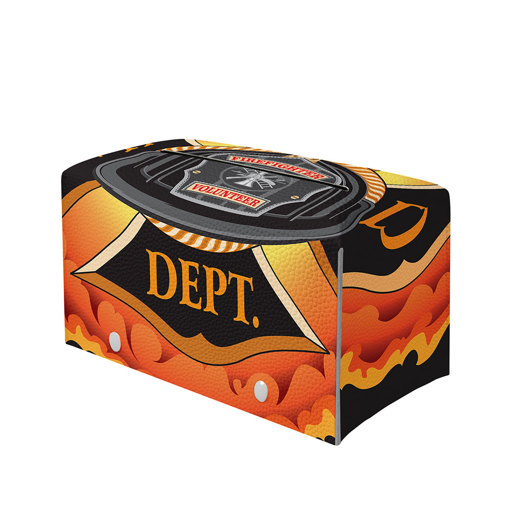 Flaming Firefighter Emblem Print Leather Tissue Box Cover