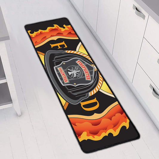 Flaming Firefighter Emblem Print Long Kitchen Mat