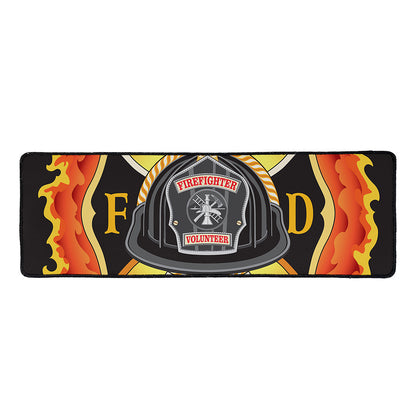 Flaming Firefighter Emblem Print Long Kitchen Mat