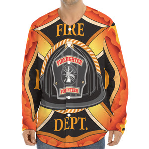 Flaming Firefighter Emblem Print Long Sleeve Baseball Jersey