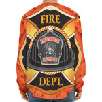 Flaming Firefighter Emblem Print Long Sleeve Baseball Jersey