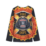 Flaming Firefighter Emblem Print Long Sleeve Short Coat