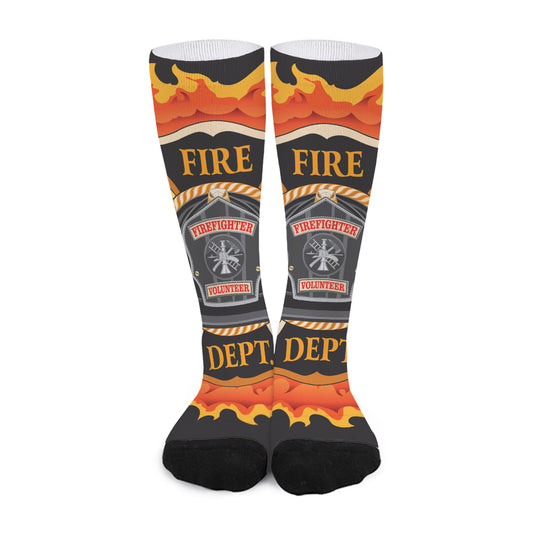Flaming Firefighter Emblem Print Long Socks