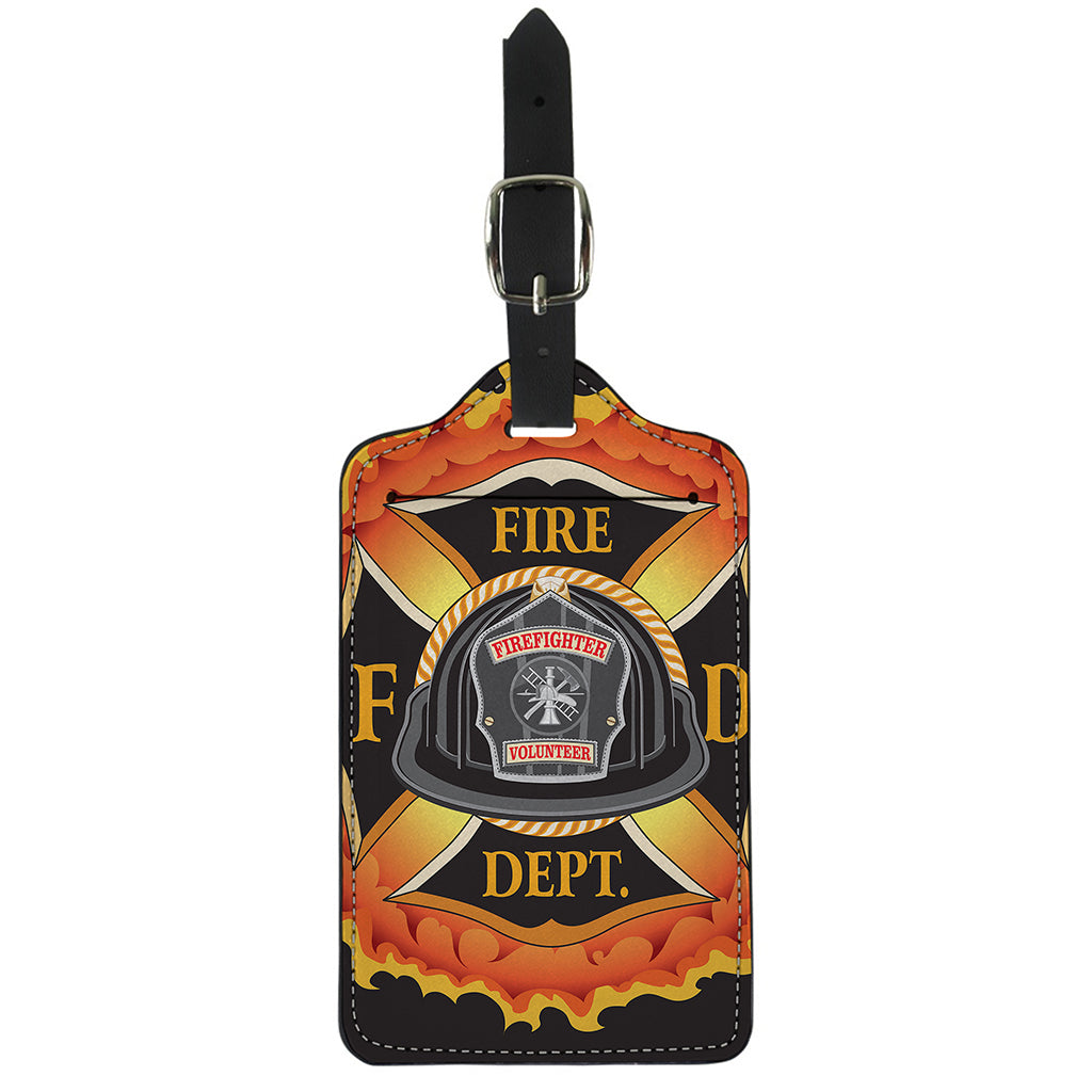 Flaming Firefighter Emblem Print Luggage Tag