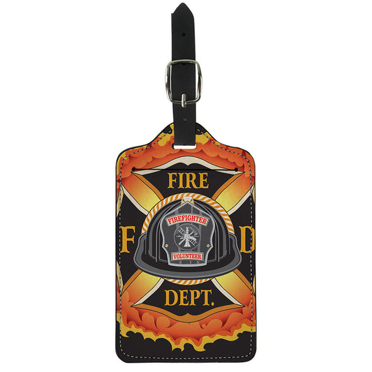 Flaming Firefighter Emblem Print Luggage Tag