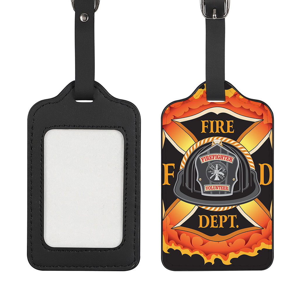 Flaming Firefighter Emblem Print Luggage Tag