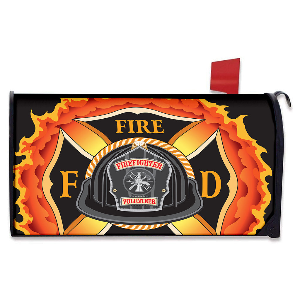 Flaming Firefighter Emblem Print Mailbox Cover