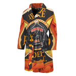 Flaming Firefighter Emblem Print Men's Bathrobe