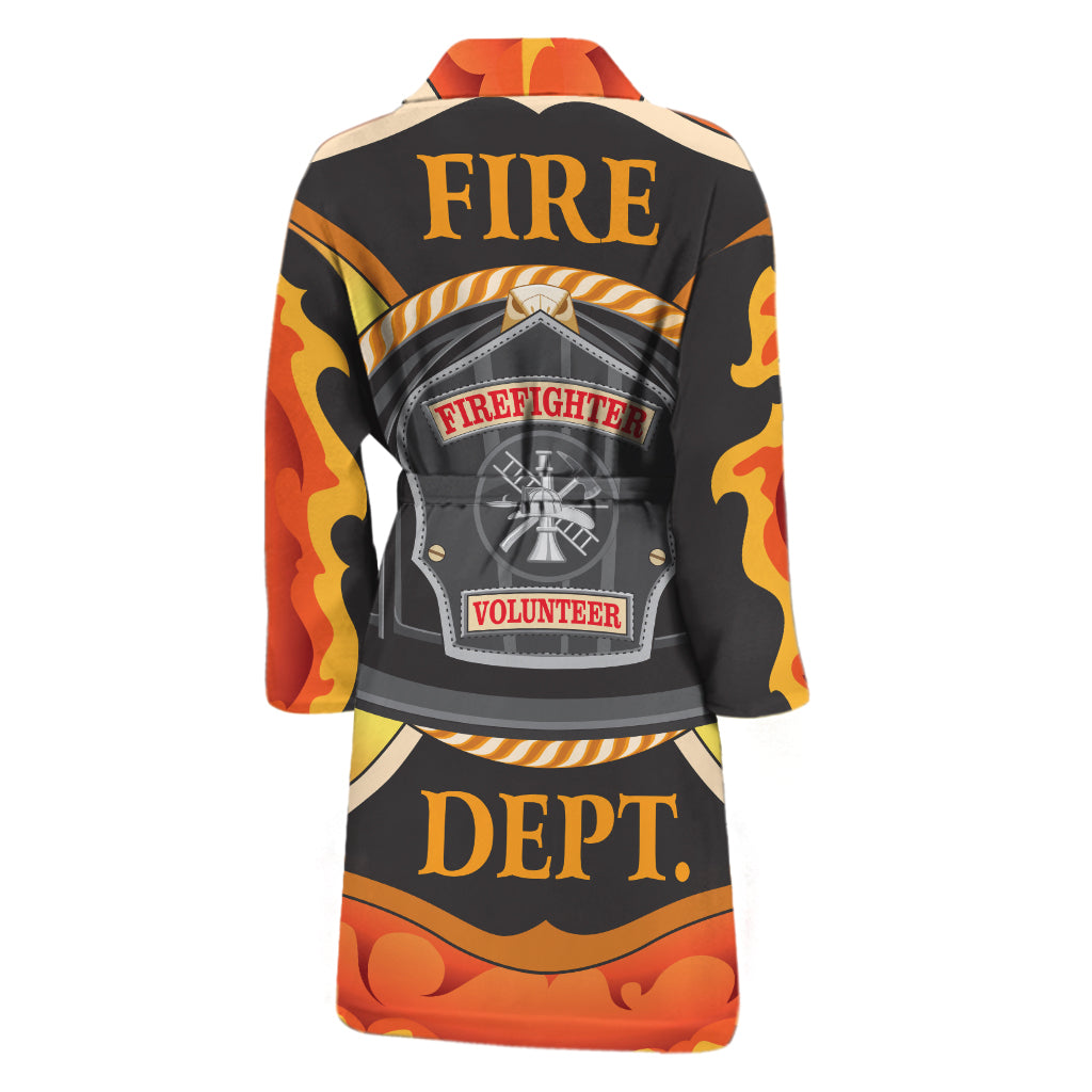 Flaming Firefighter Emblem Print Men's Bathrobe