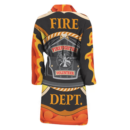 Flaming Firefighter Emblem Print Men's Bathrobe