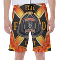 Flaming Firefighter Emblem Print Men's Beach Shorts