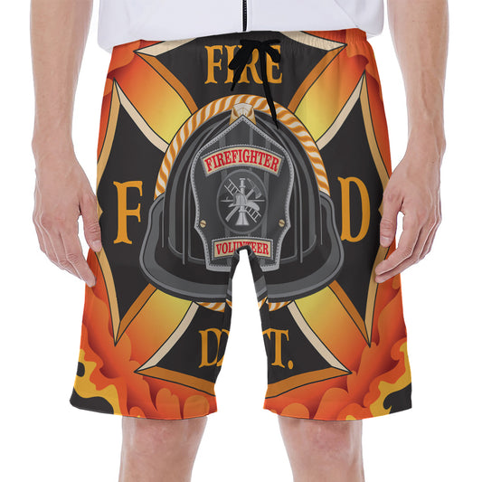 Flaming Firefighter Emblem Print Men's Beach Shorts
