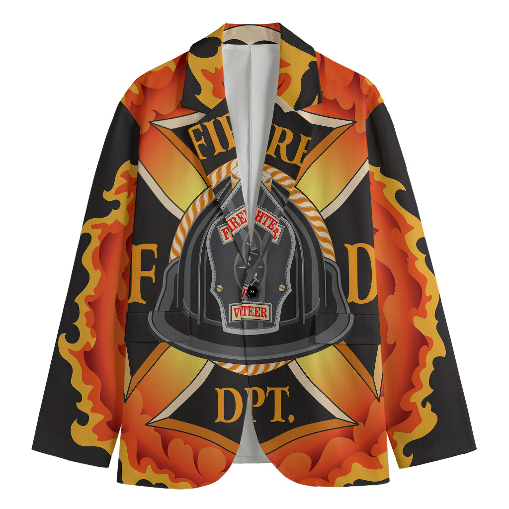 Flaming Firefighter Emblem Print Men's Blazer