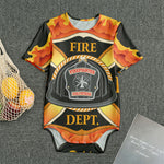 Flaming Firefighter Emblem Print Men's Bodysuit