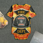 Flaming Firefighter Emblem Print Men's Bodysuit