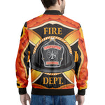 Flaming Firefighter Emblem Print Men's Bomber Jacket