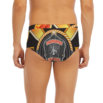 Flaming Firefighter Emblem Print Men's Briefs