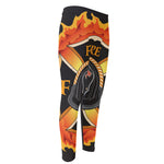 Flaming Firefighter Emblem Print Men's Compression Pants