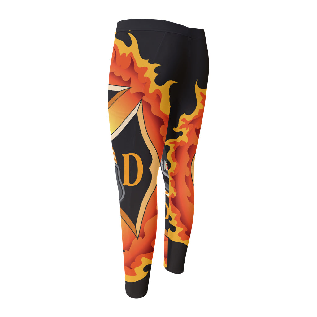 Flaming Firefighter Emblem Print Men's Compression Pants