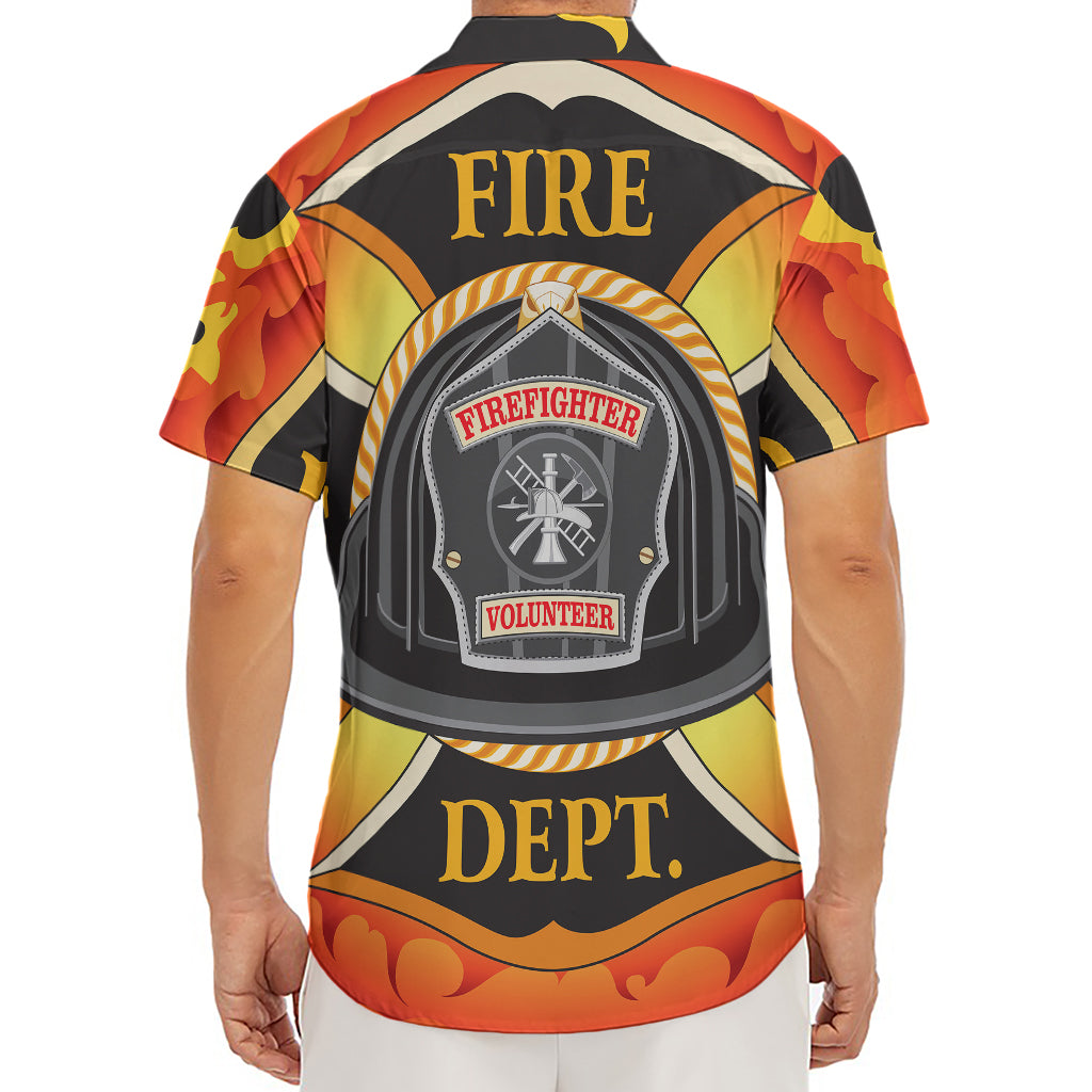 Flaming Firefighter Emblem Print Men's Deep V-Neck Shirt