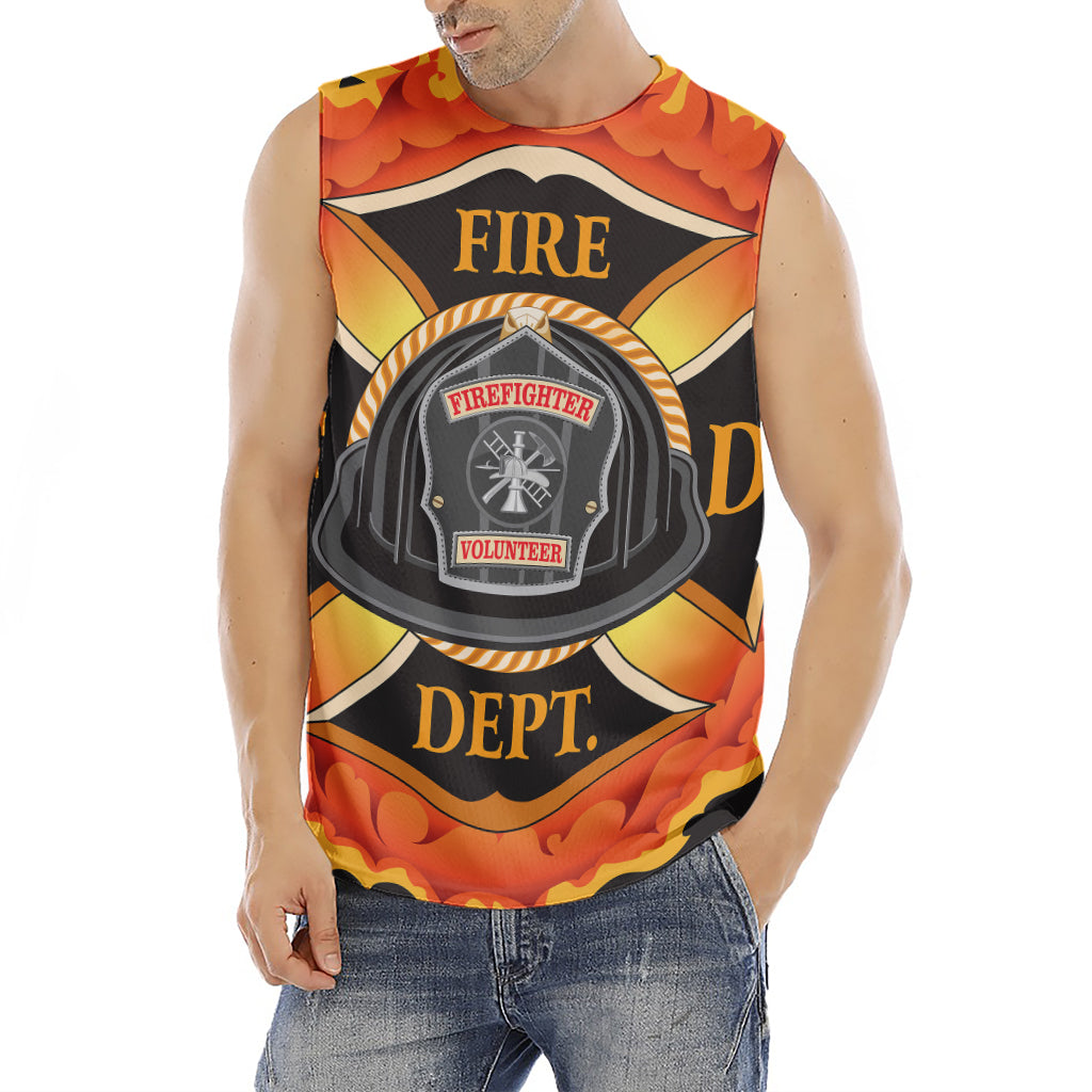 Flaming Firefighter Emblem Print Men's Fitness Tank Top