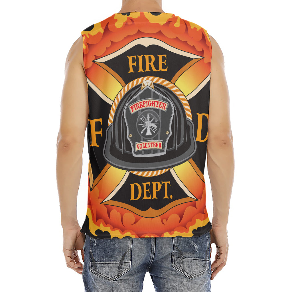Flaming Firefighter Emblem Print Men's Fitness Tank Top