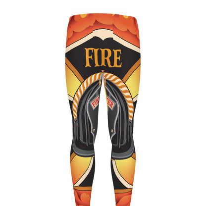 Flaming Firefighter Emblem Print Men's leggings