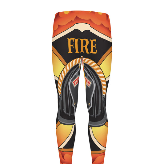 Flaming Firefighter Emblem Print Men's leggings