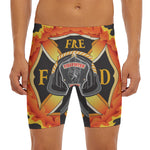 Flaming Firefighter Emblem Print Men's Long Boxer Briefs