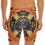 Flaming Firefighter Emblem Print Men's Long Boxer Briefs