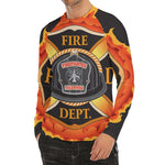 Flaming Firefighter Emblem Print Men's Long Sleeve Rash Guard
