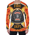 Flaming Firefighter Emblem Print Men's Long Sleeve T-Shirt