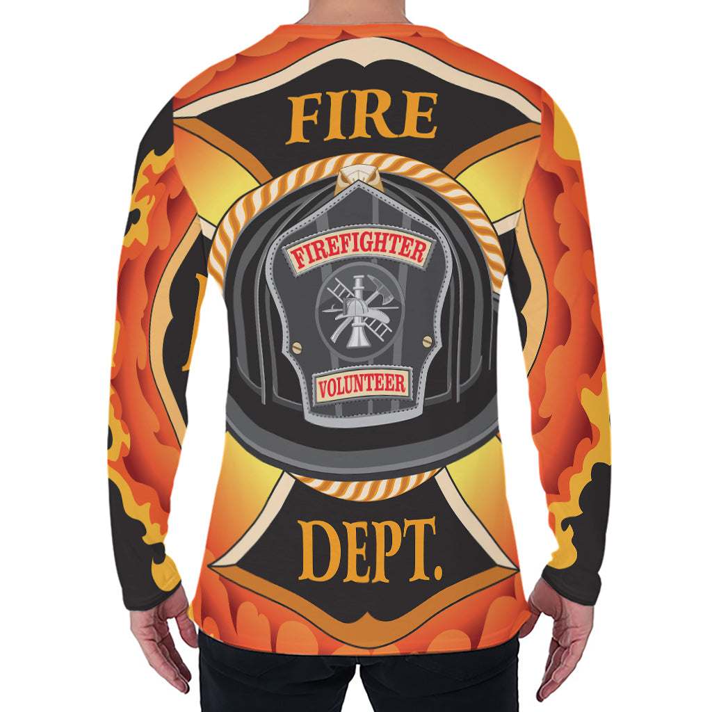 Flaming Firefighter Emblem Print Men's Long Sleeve T-Shirt