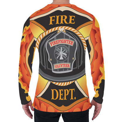 Flaming Firefighter Emblem Print Men's Long Sleeve T-Shirt