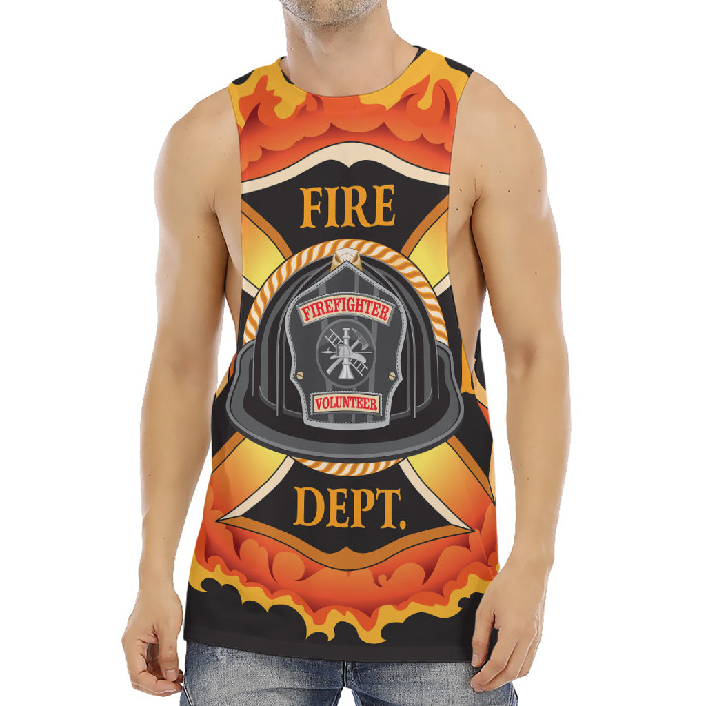 Flaming Firefighter Emblem Print Men's Muscle Tank Top