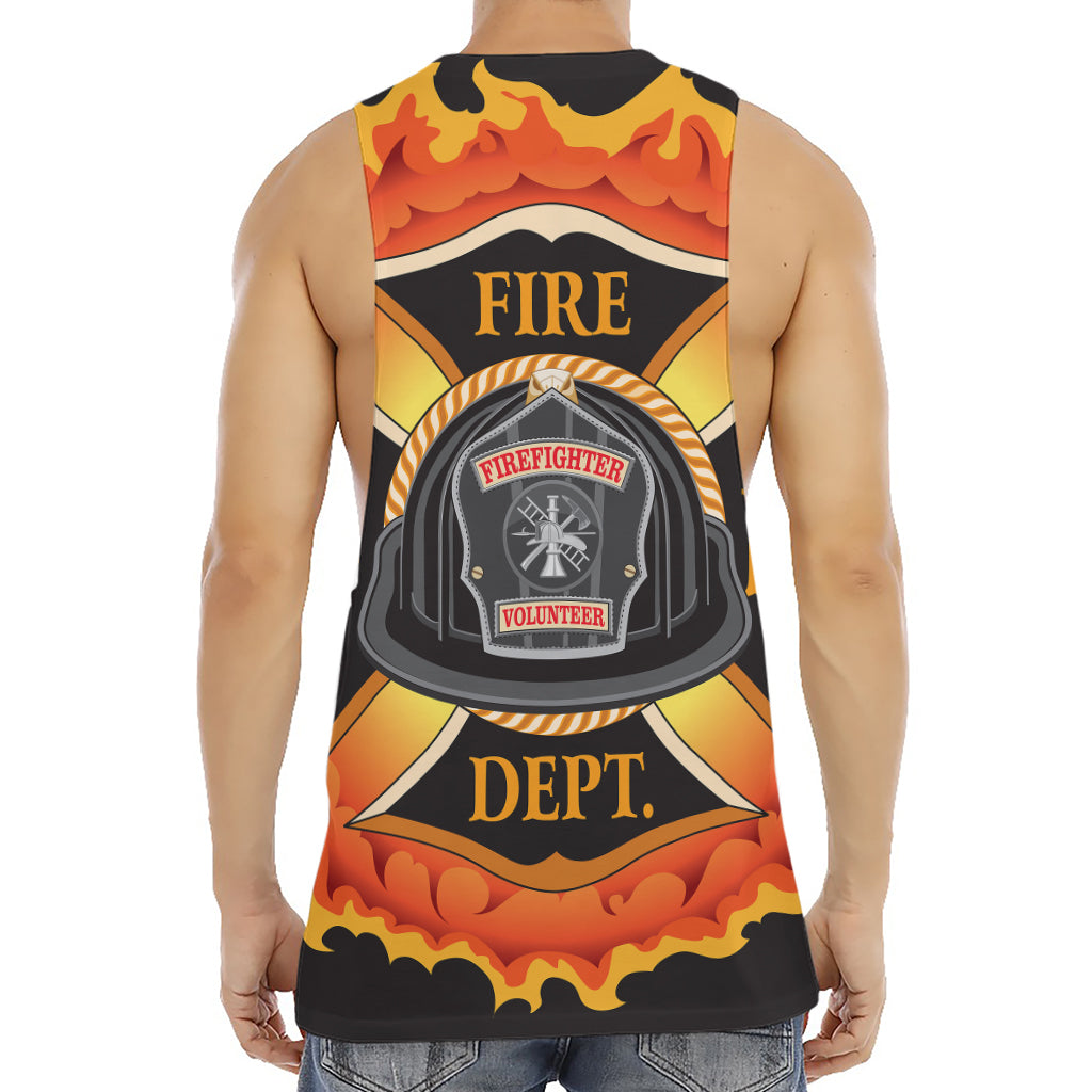 Flaming Firefighter Emblem Print Men's Muscle Tank Top