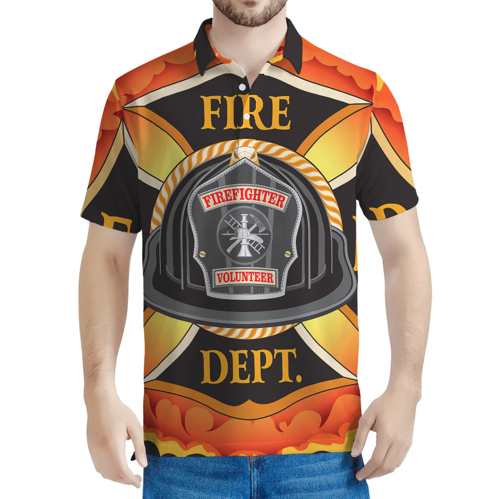 Flaming Firefighter Emblem Print Men's Polo Shirt