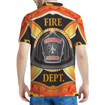 Flaming Firefighter Emblem Print Men's Polo Shirt